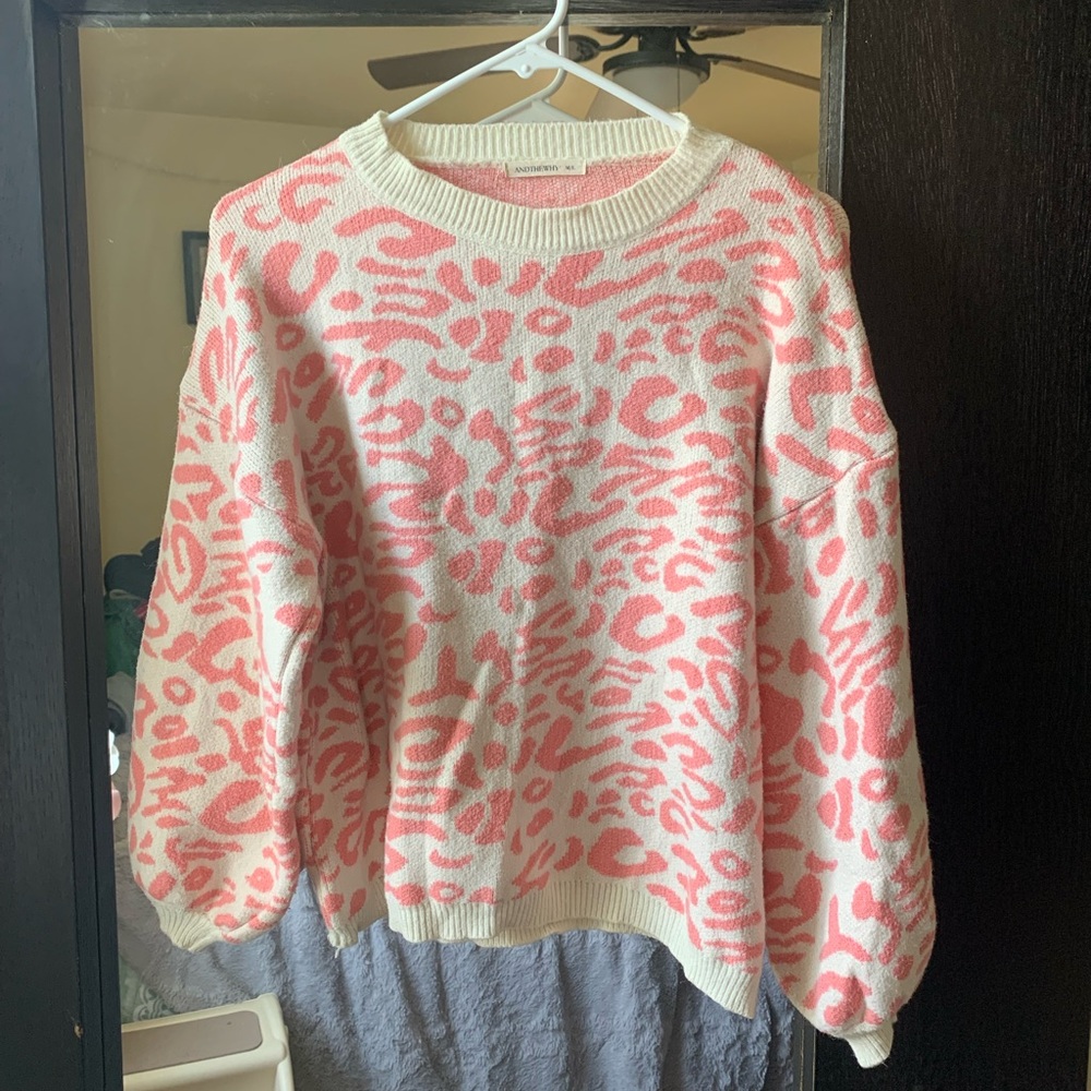 Pink and Cream Leopard Print Sweater